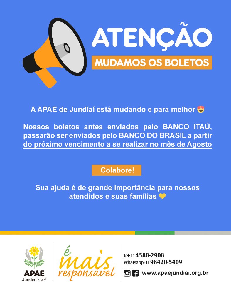 ATENÇÃO DOADORES: Boletos agora vão pelo Banco do Brasil